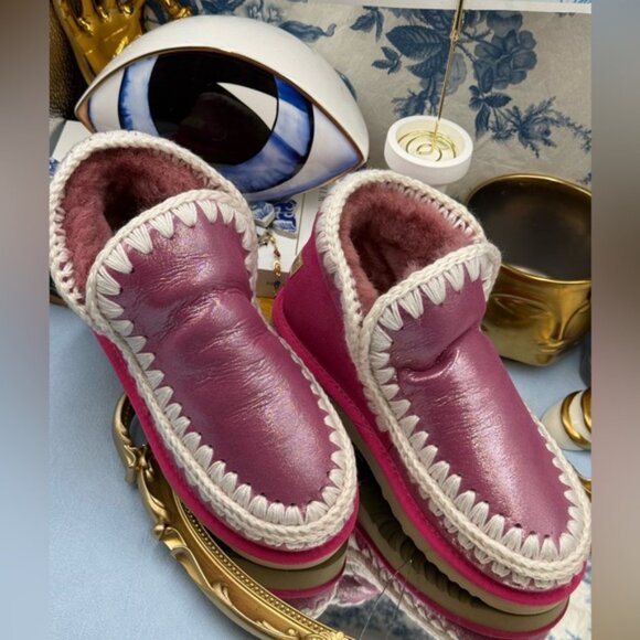 🆕 MOU 🧿 NWOT WOB Metallic & Glitter Pink Eskimo Ankle Boot, Sz EU 38 - Picture 4 of 12